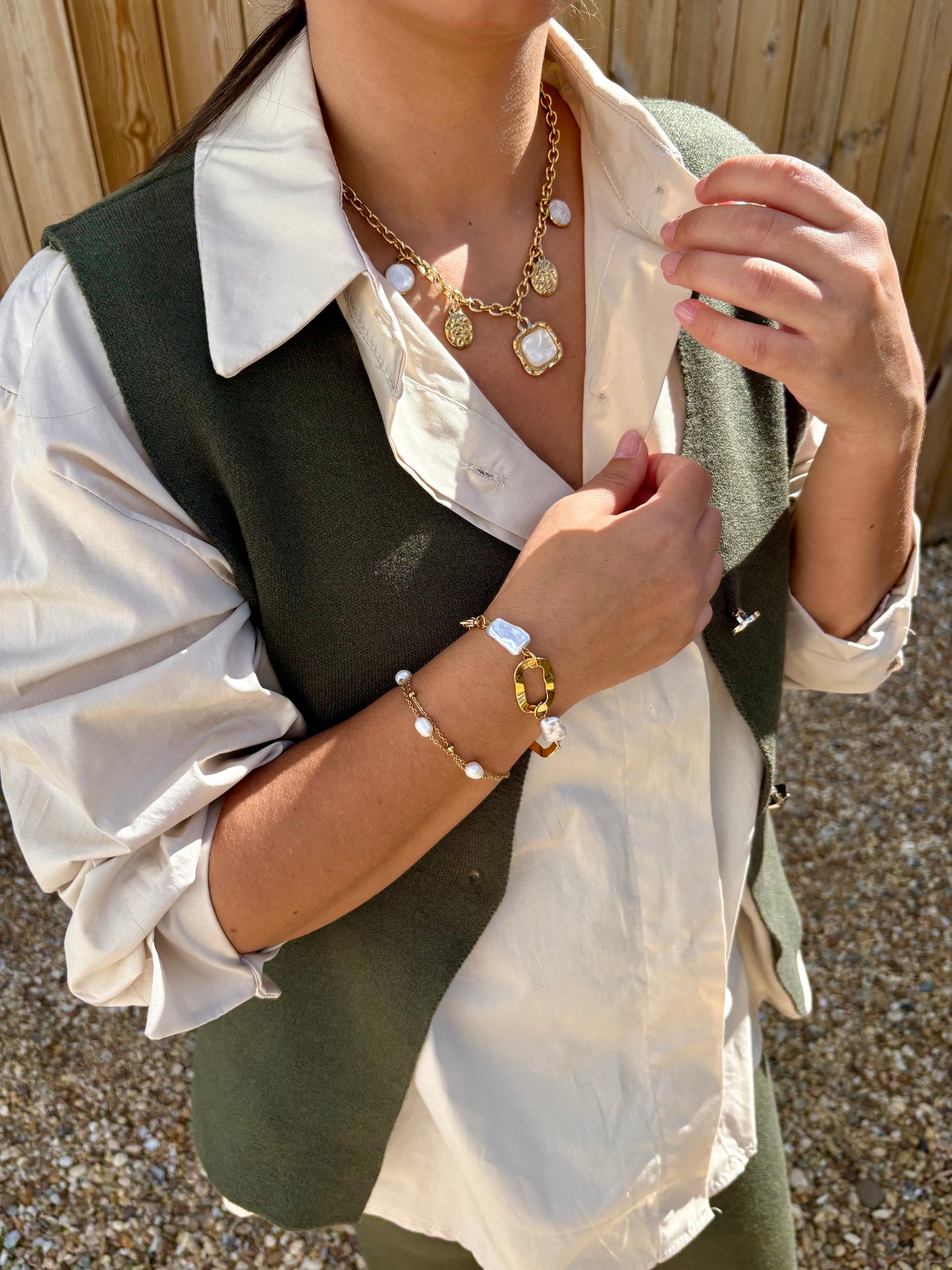 Pulseira dupla de pérolas grandes | Minhámê