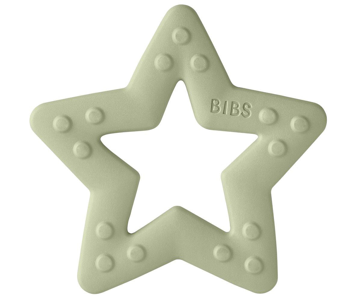 mordedor para bebés no formato star na cor sage da marca bibs