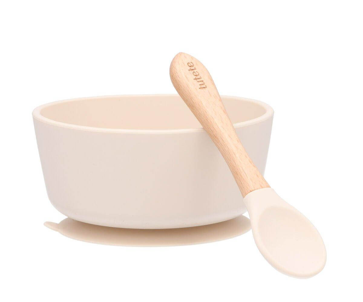 Taça com ventosa e colher na cor Ivory da marca Tutete