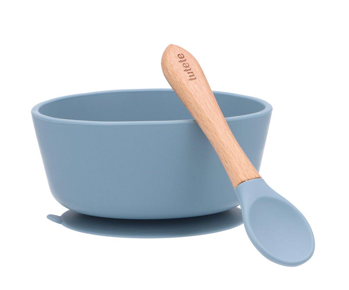 taça tigela em silicone com ventosa e colher na cor ocean scoop da marca tutete
