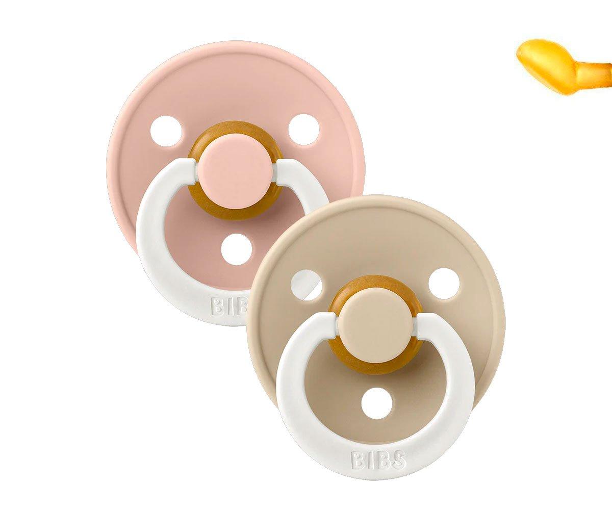 duas chupetas nocturnas brilha no escuro com tetina anatómica nas cores blush/vanilla da marca bibs