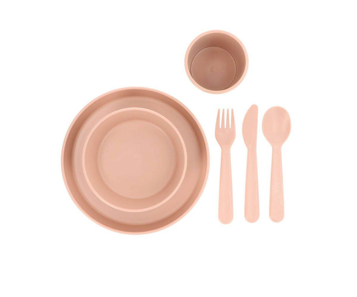 Conjunto de refeição com prato, tigela, talheres e copo na cor Light Pink da marca Tutete