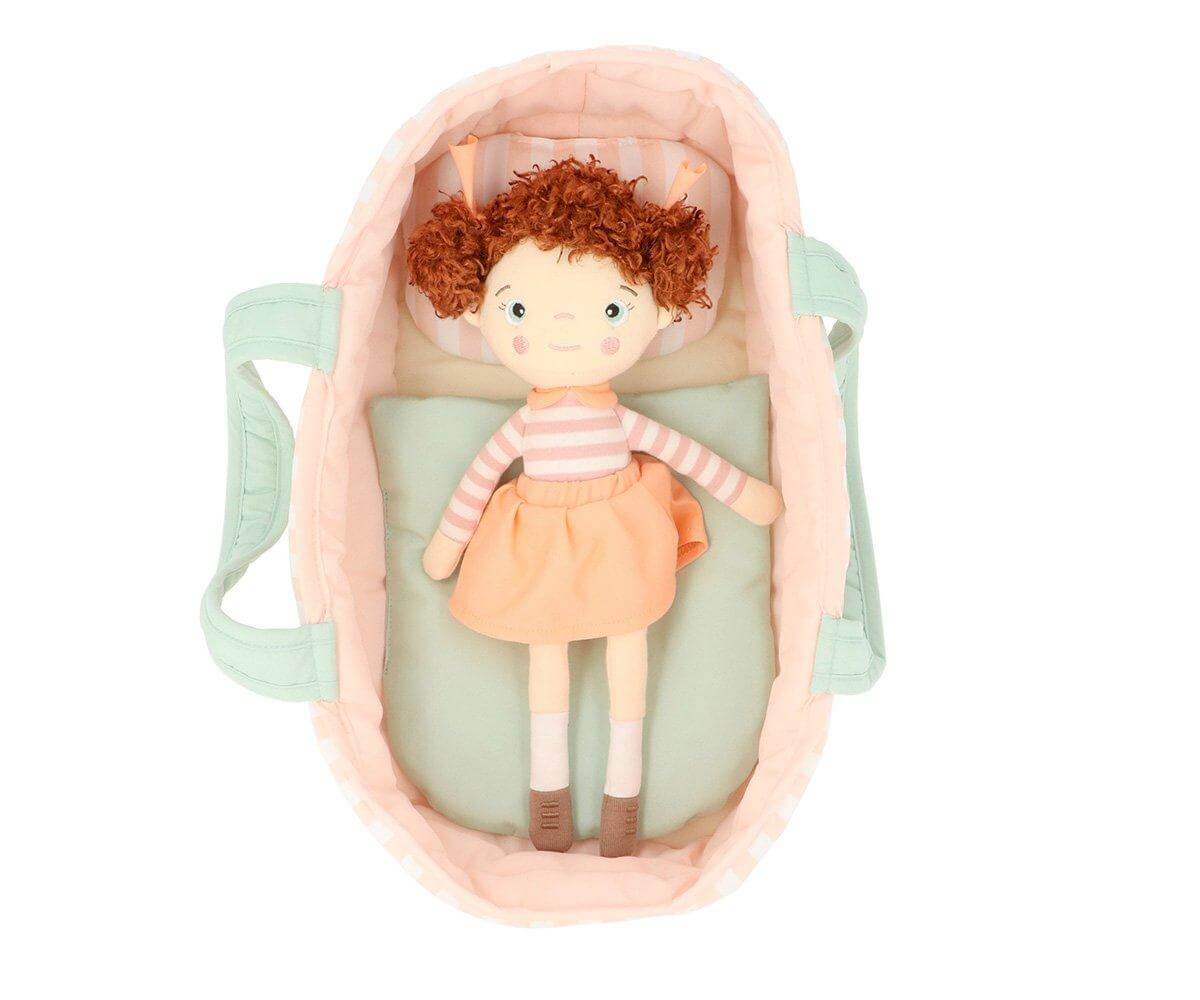 Alcofa para bonecas Stripes Pink da marca Monneka com boneca