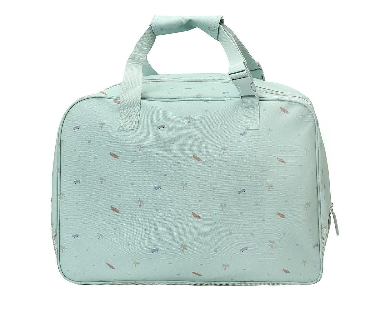 vista traseira da bolsa de praia anti-areia da marca Monneka no padrão Cool Dinos