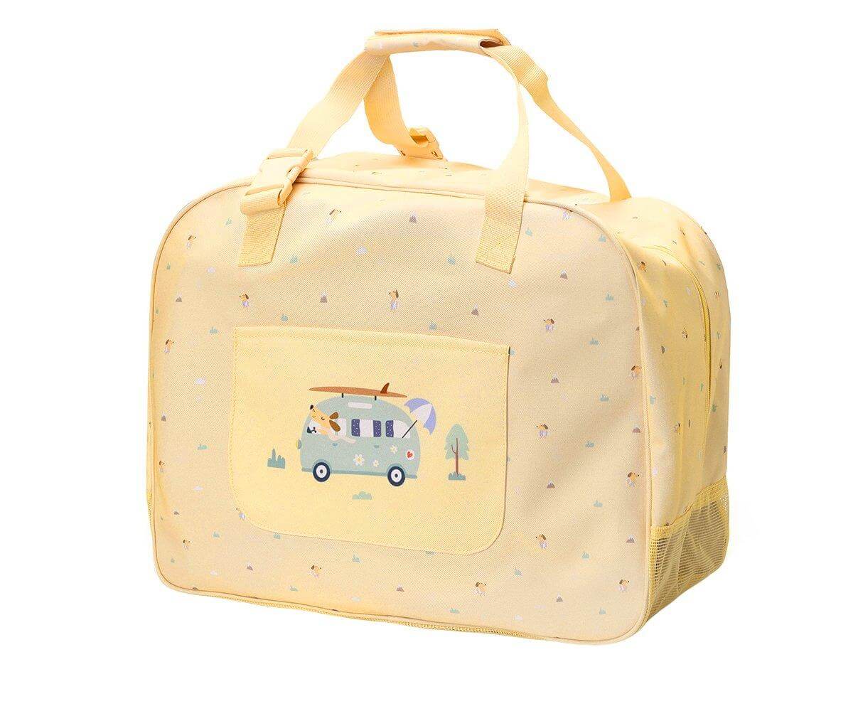 bolsa de praia anti-areia da marca Monneka no padrão Surf Van vista lateral