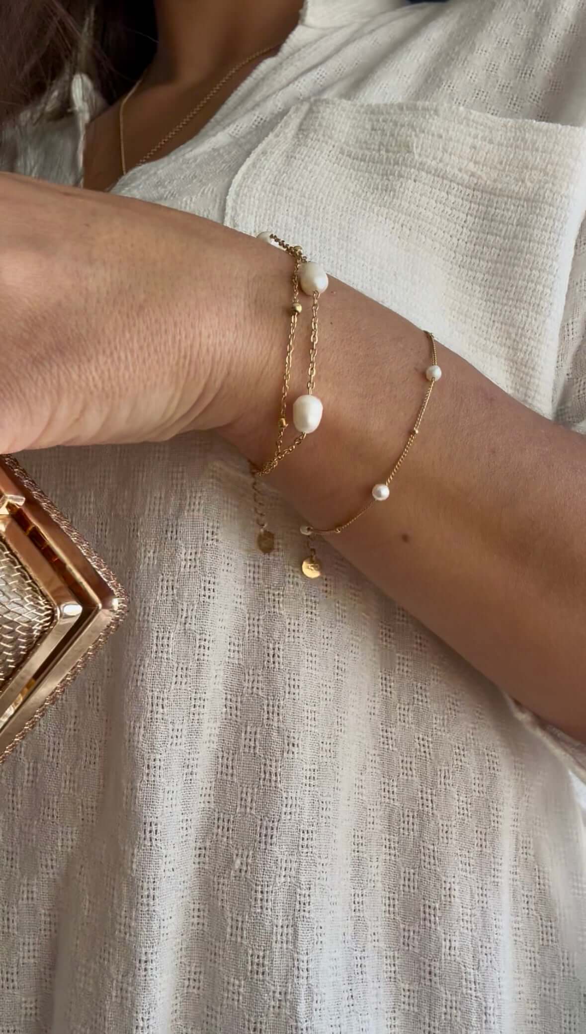 Pulseira dupla de pérolas grandes | Minhámê