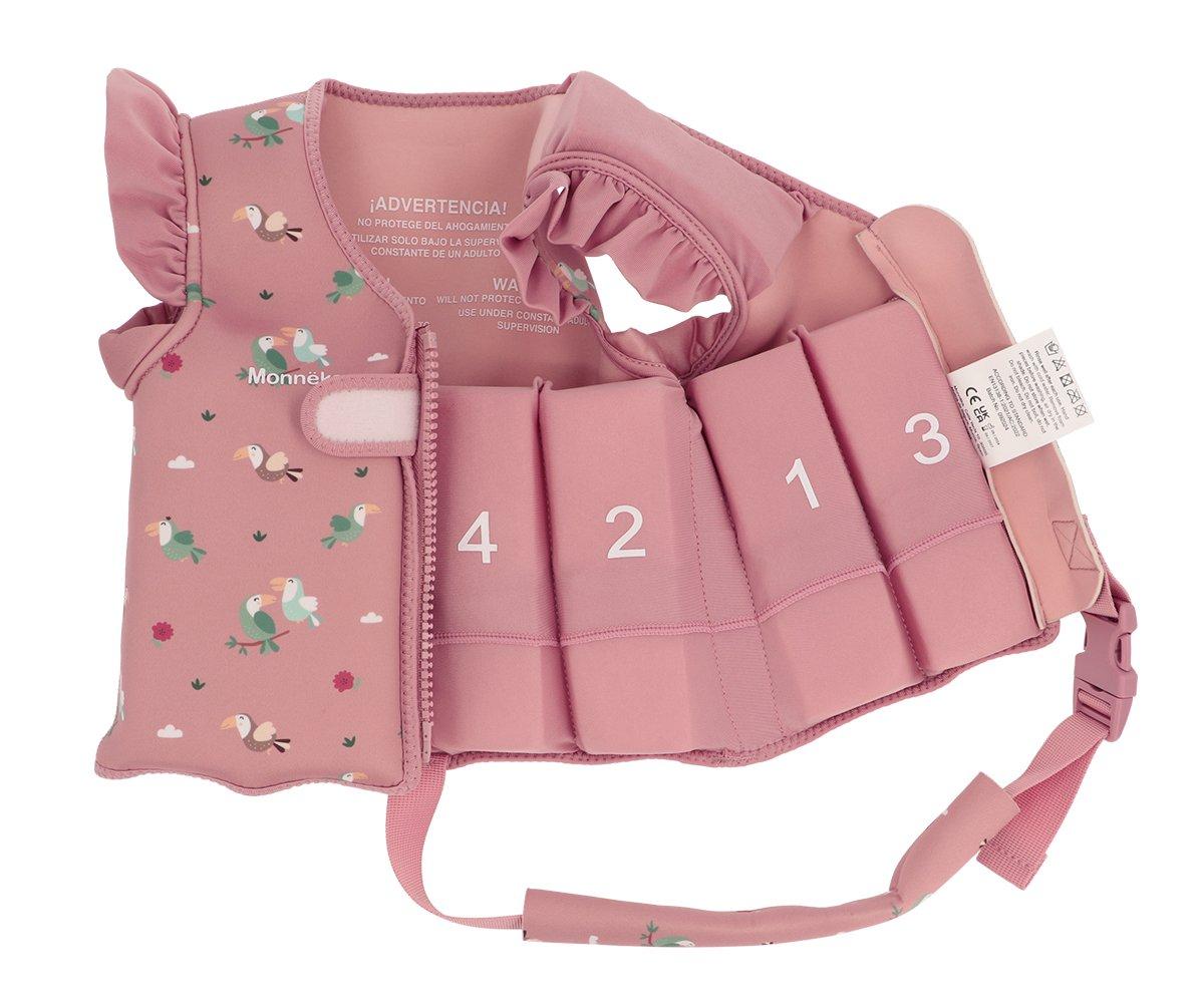 colete flutuador infantil da marca Monneka para bebés e crianças no padrão Toucan vista interior