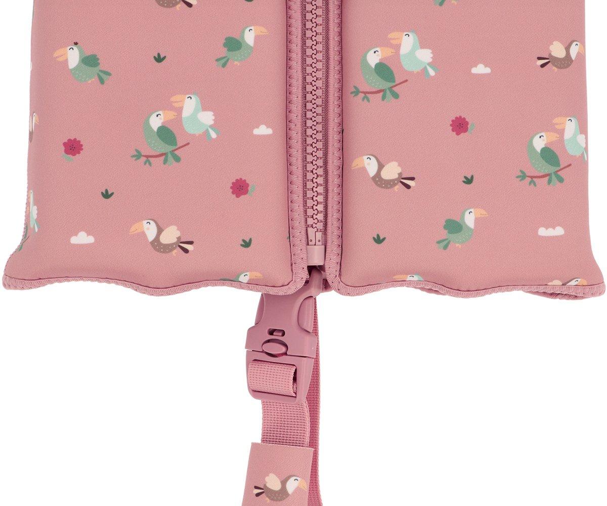 colete flutuador infantil da marca Monneka para bebés e crianças no padrão Toucan vista inferior
