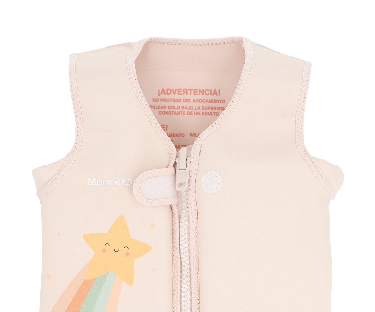 colete flutuador infantil da marca Monneka para bebés e crianças no padrão Starlight vista superior