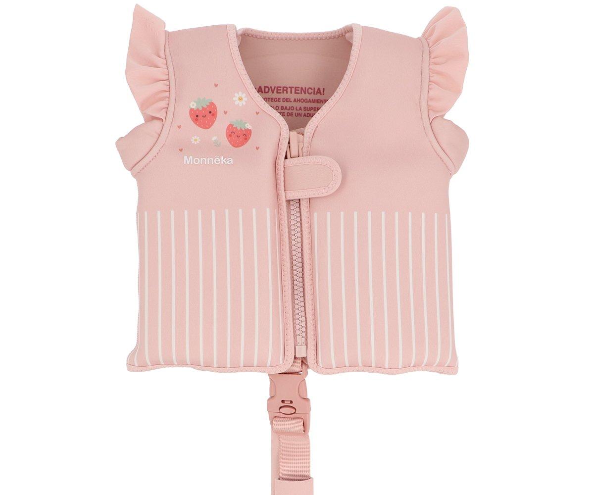 colete flutuador infantil da marca Monneka para bebés e crianças no padrão Strawberries
