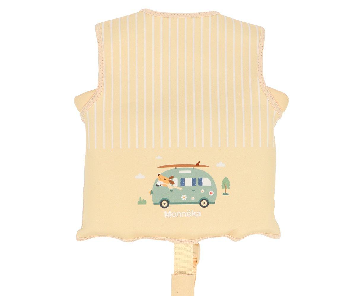 colete flutuador infantil da marca Monneka para bebés e crianças no padrão Surf Van vista traseira