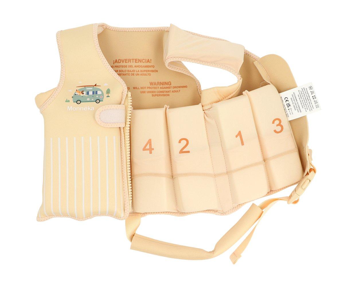 colete flutuador infantil da marca Monneka para bebés e crianças no padrão Surf Van vista interior