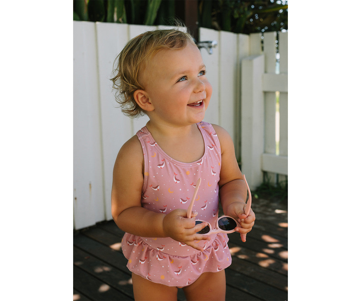 Fato de Banho com folhos Whale Pink | Monneka