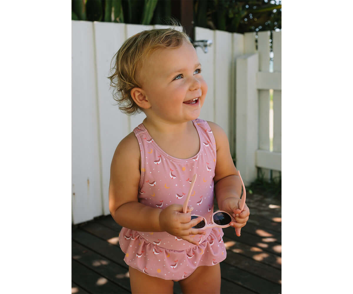 Fato de Banho com folhos Whale Pink | Monneka