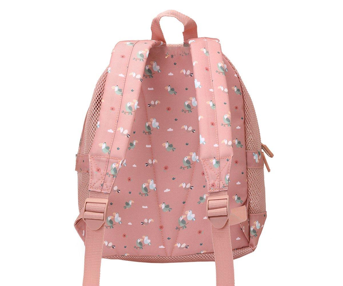Mochila de praia infantil da marca Monneka no padrão Toucan vista traseira