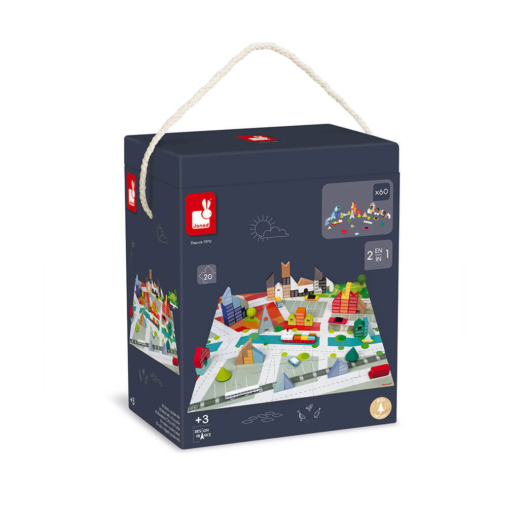 Kubix Set de 60 Blocos de construção + Puzzle Cidade | Janod