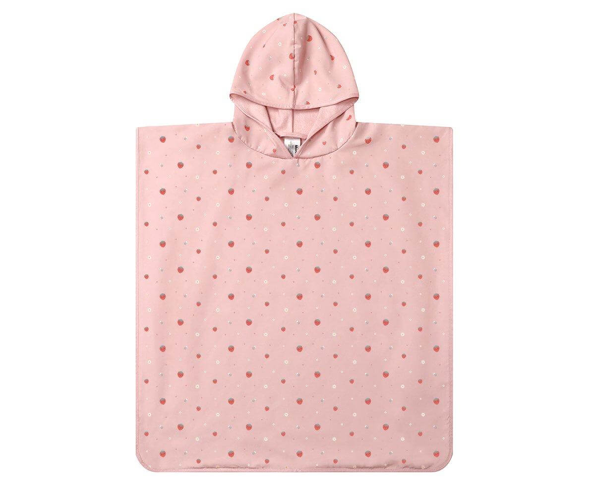 Poncho de praia infantil para bebés e crianças da marca Monneka no padrão strawberries