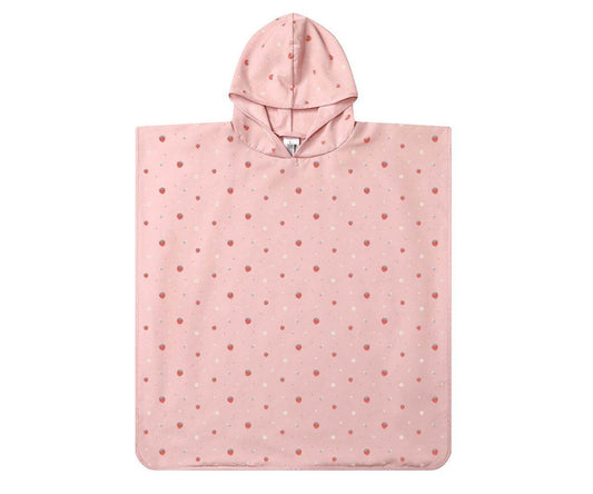 Poncho de praia infantil para bebés e crianças da marca Monneka no padrão strawberries
