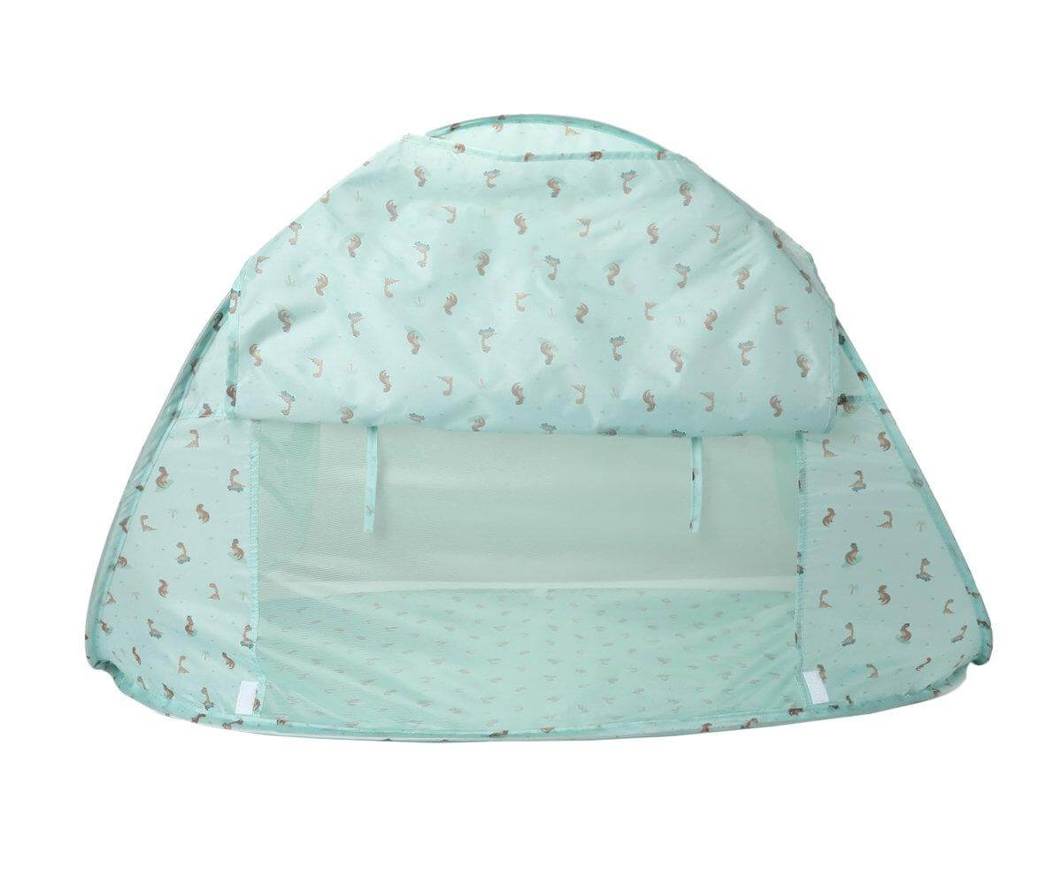 Tenda de praia infantil para bebés e crianças da marca monneka no padrão cool dinos com mosquiteiro