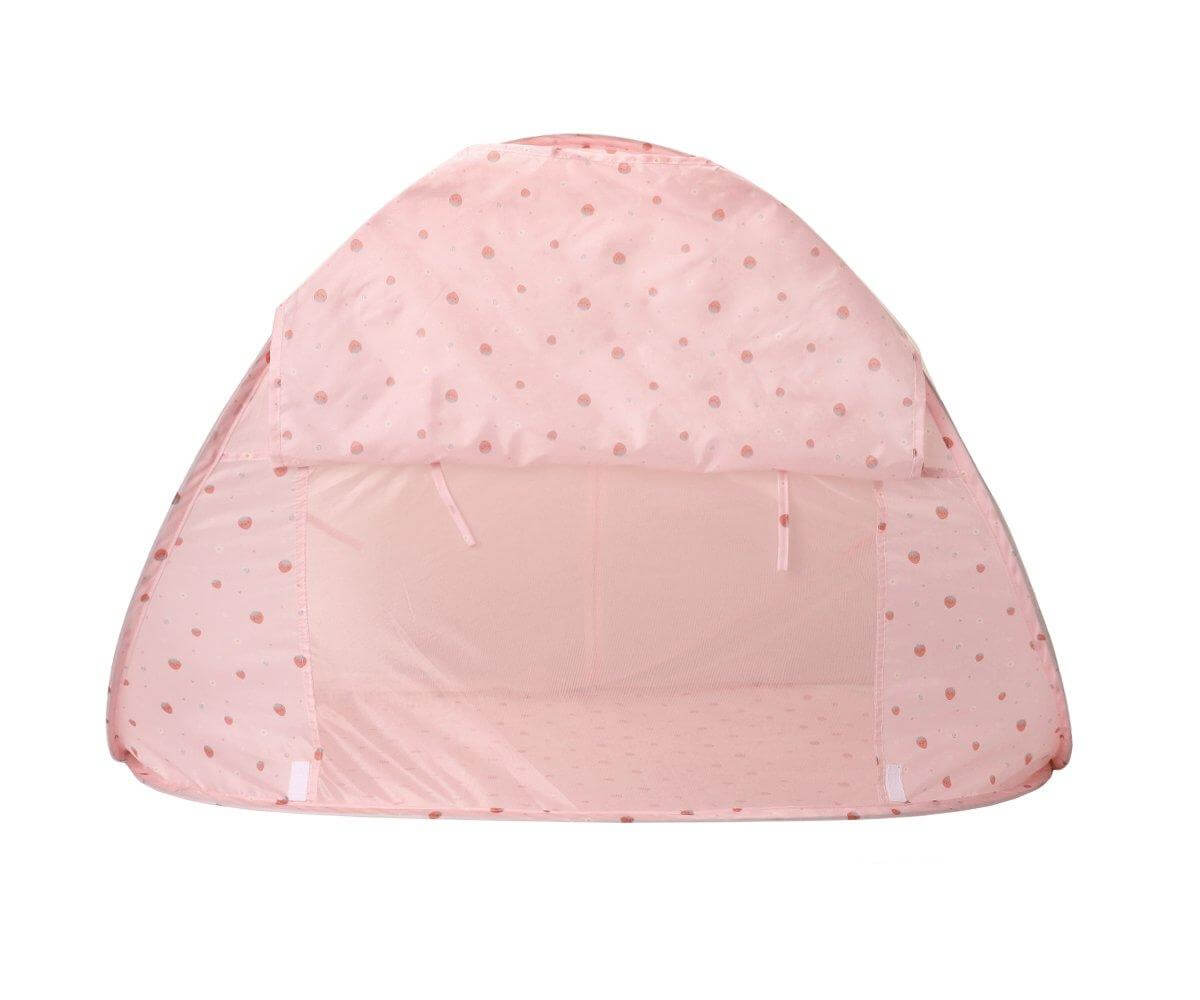 Tenda de praia infantil para bebés e crianças da marca monneka no padrão strawberries vista lateral