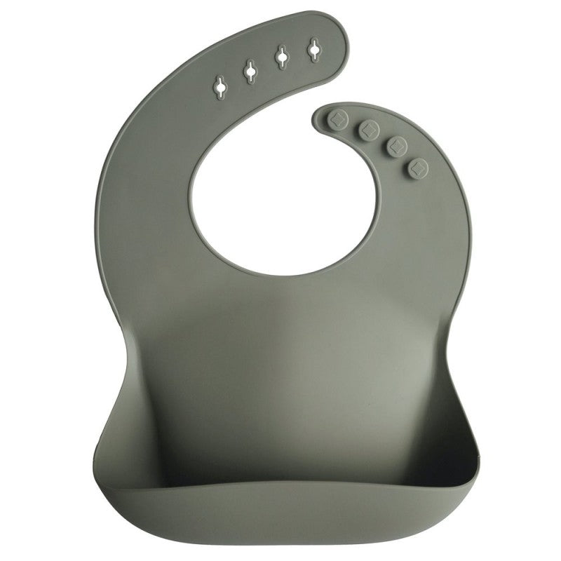 babete em silicone com bolsa colectora para bebés e crianças na cor silver sage da marca mushie