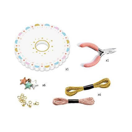 Kit para fazer pulseiras com fio para crianças da marca DJECO Imagem de todo o material incluído