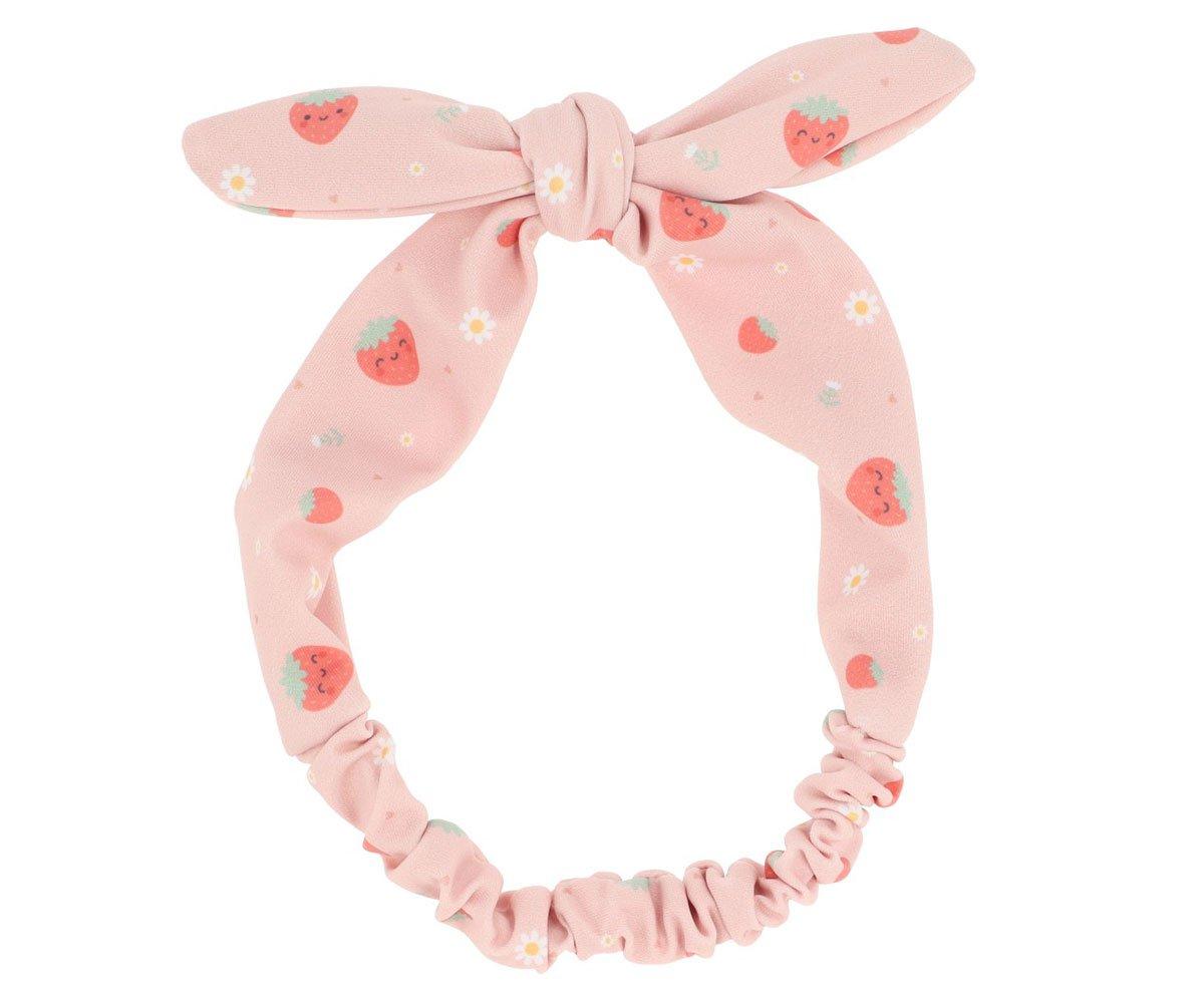 Fita para cabelo para bebés e crianças da marca monneka no padrão strawberries