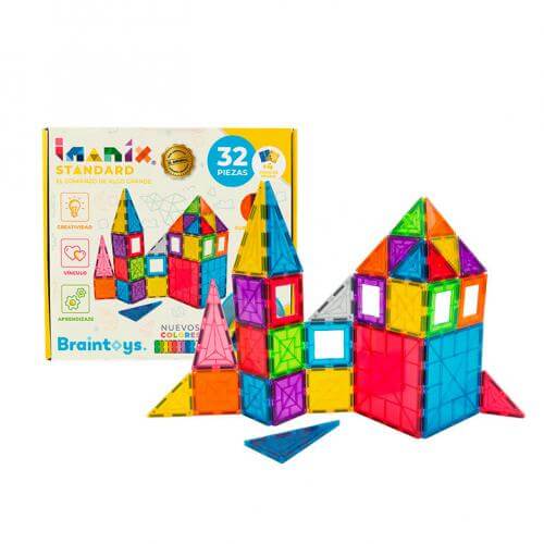Kit com 32 peças magnéticas para construção da marca braintoys