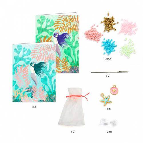 Material incluído no Kit para construir duas pulseiras de crianças do tema “fundo do mar” da marca DJECO