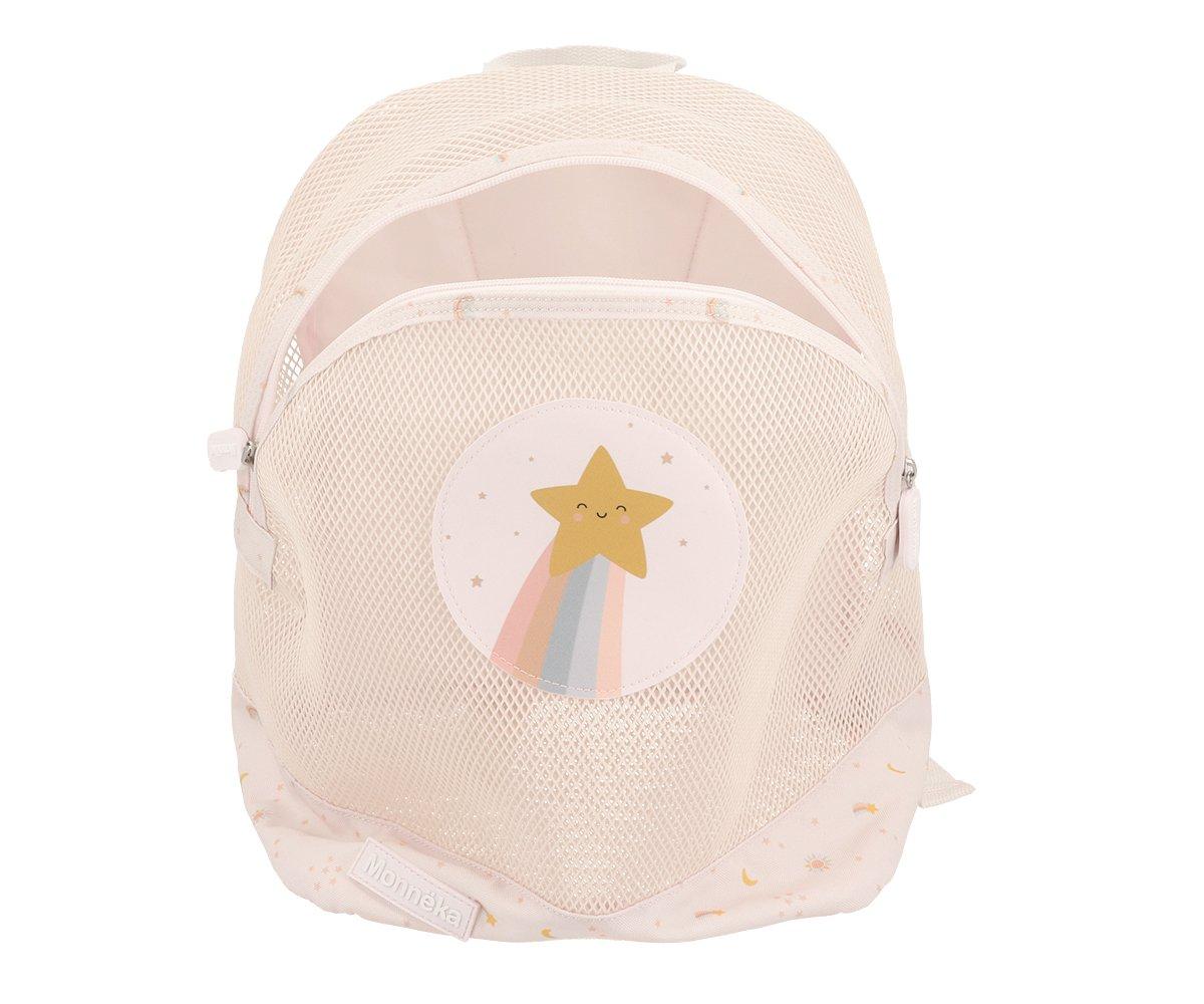 Mochila de praia infantil da marca Monneka no padrão Starlight aberta