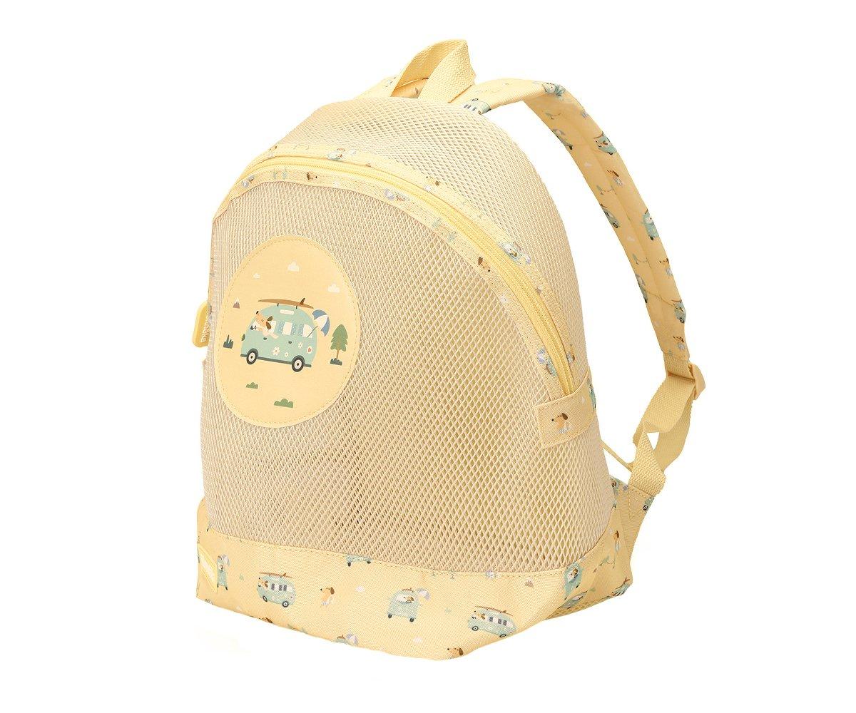 Mochila de praia infantil da marca Monneka no padrão Surf Van vista lateral