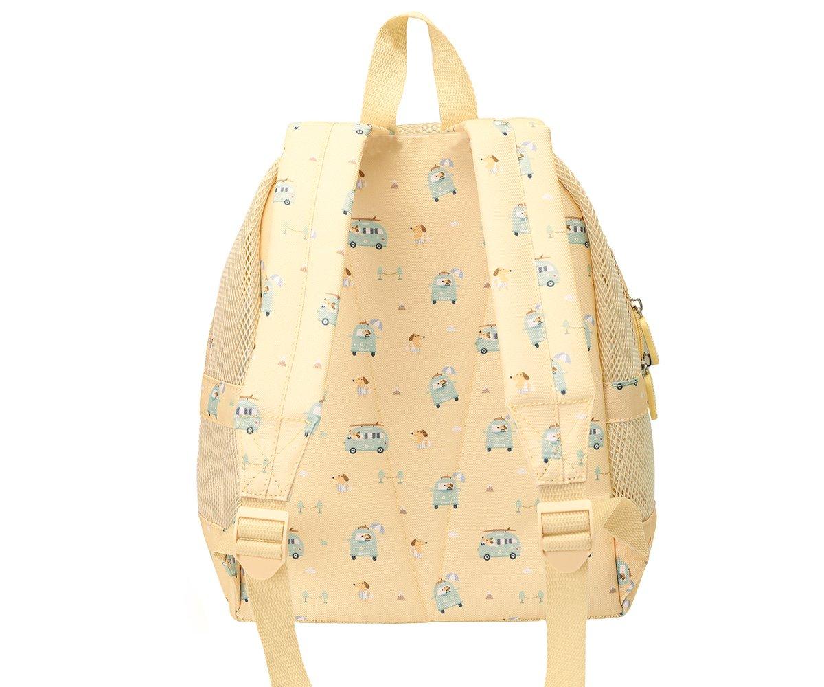 Mochila de praia infantil da marca Monneka no padrão Surf Van vista traseira