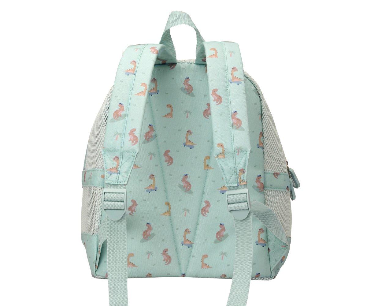 Mochila de praia infantil da marca Monneka no padrão Cool Dinos vista traseira