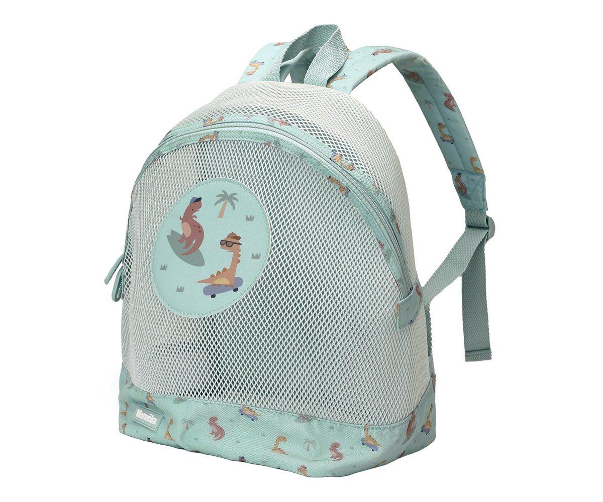 Mochila de praia infantil da marca Monneka no padrão Cool Dinos vista lateral