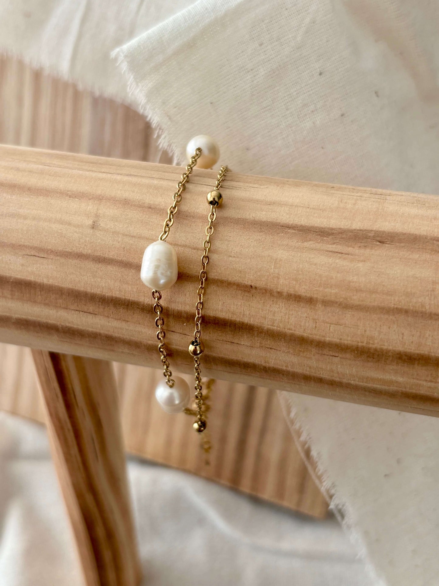 Pulseira dupla de pérolas grandes | Minhámê
