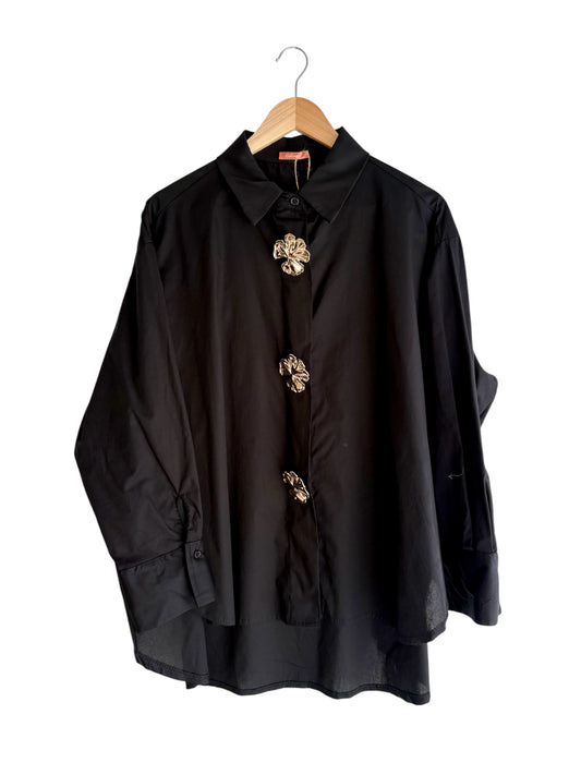 Camisa com botões dourados preto | Minhámê