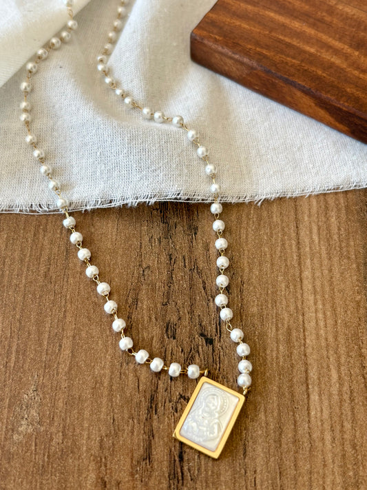 Colar com medalha em madrepérola retangular | Minhámê