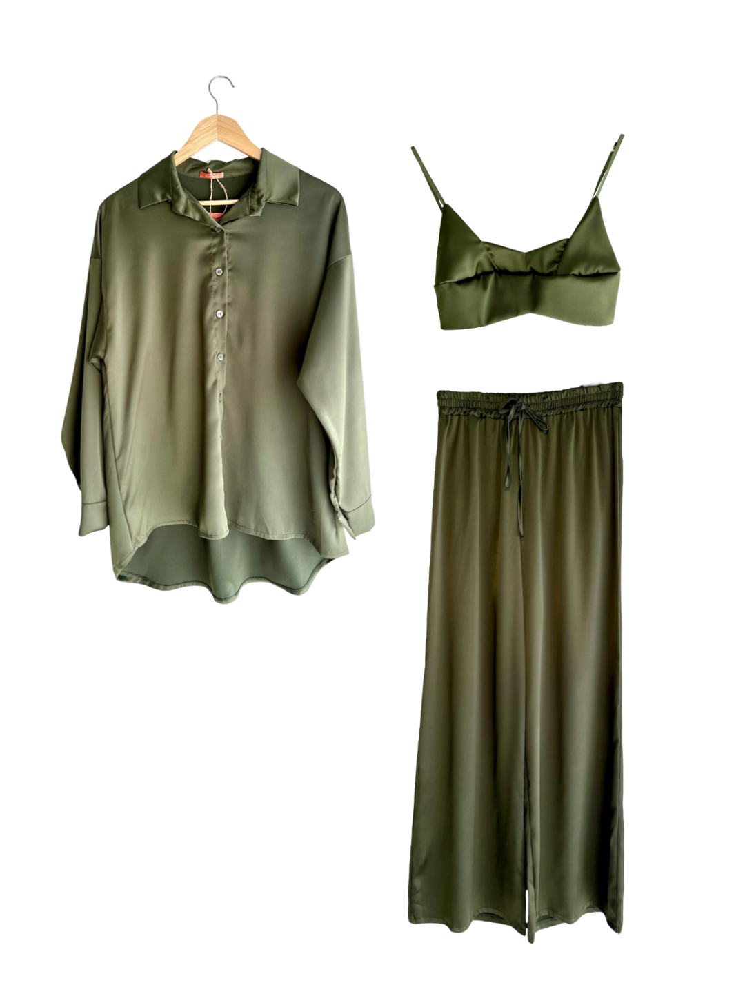 Conjunto calças, camisa e top verde | Minhámê