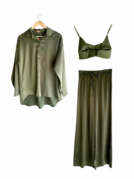 Conjunto calças, camisa e top verde | Minhámê