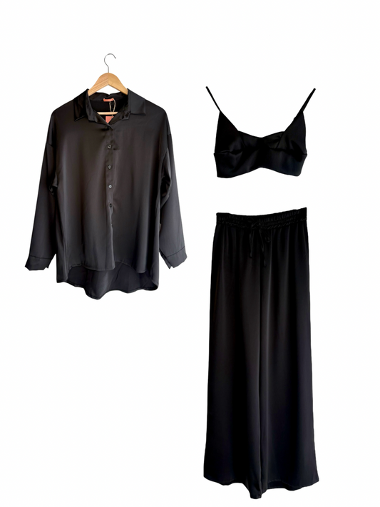 Conjunto calças, camisa e top preto | Minhámê