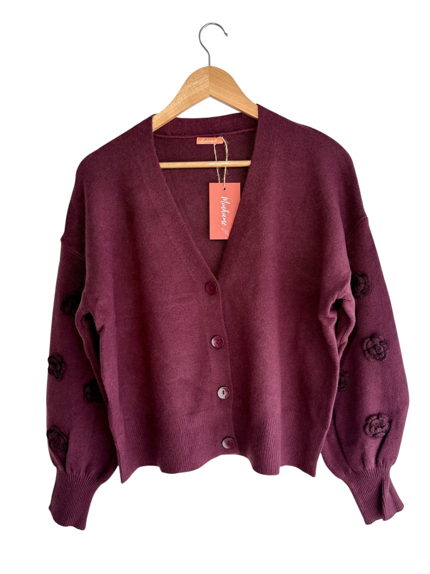 Casaco de malha mangas flores burgundy | Minhámê