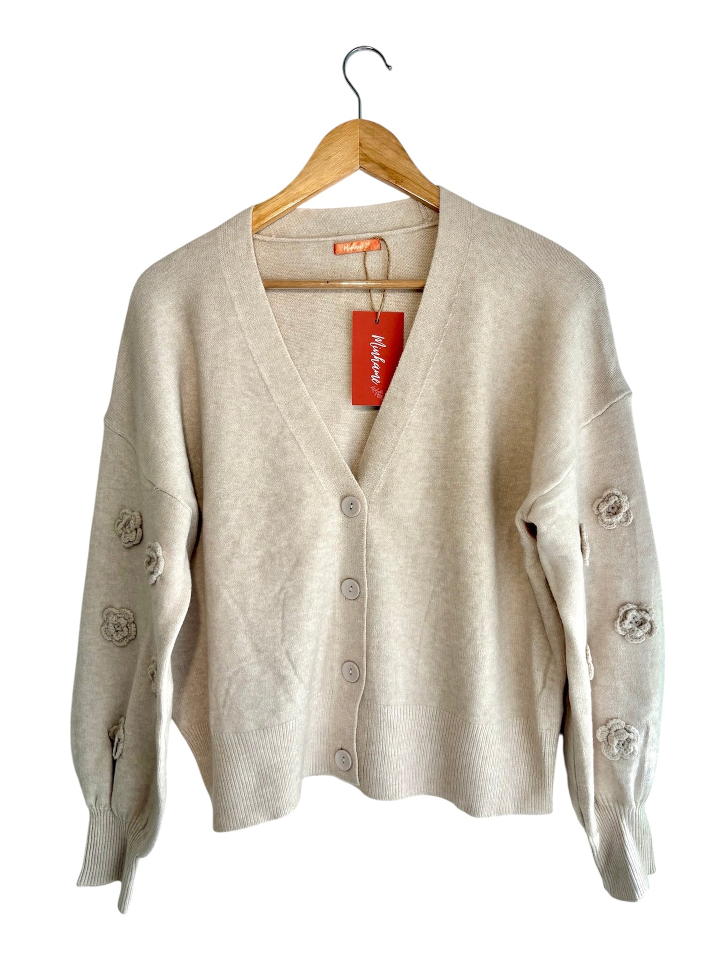 Casaco de malha mangas flores taupe | Minhámê
