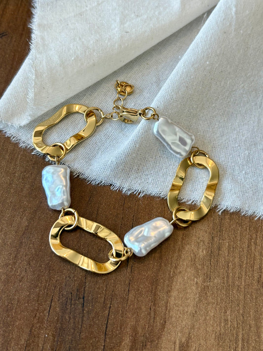 Pulseira pérolas e argolas facetadas | Minhámê