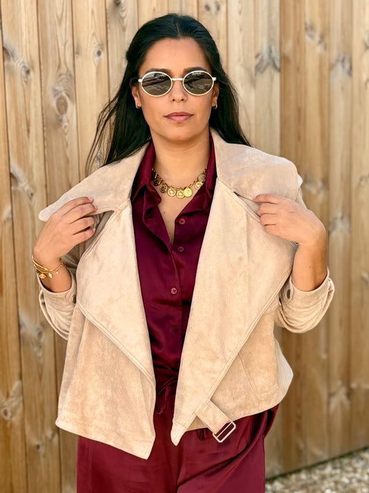 Casaco Biker pele de pêssego Bege | Minhámê