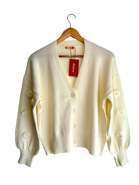 Casaco de malha mangas flores creme | Minhámê