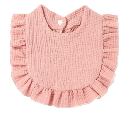 Babete seca-babinhas com folhos na cor rosa para bebés