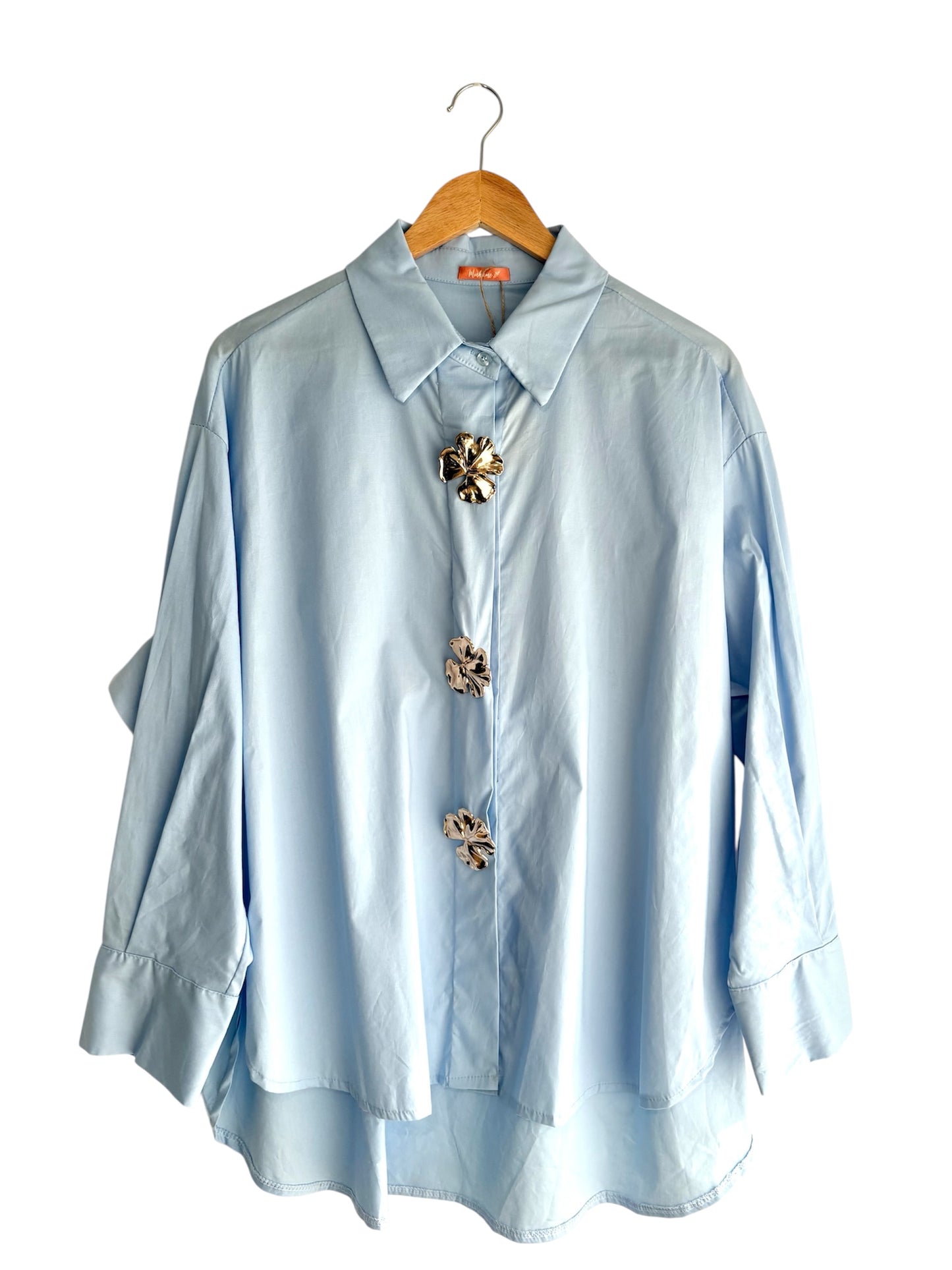 Camisa com botões dourados azul | Minhámê