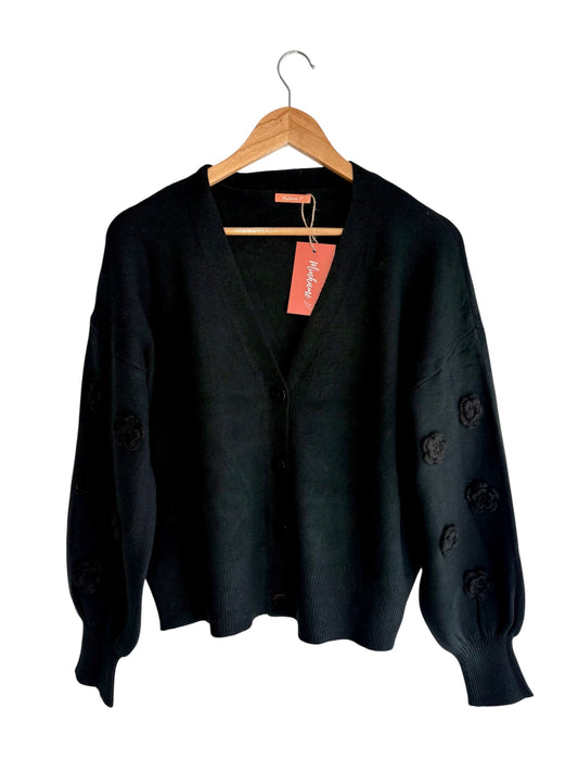 Casaco de malha mangas flores preto | Minhámê