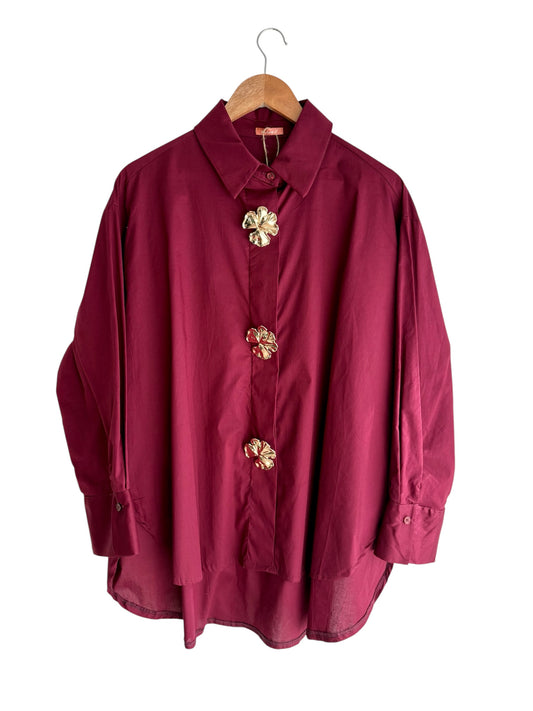 Camisa com botões dourados burgundy | Minhámê