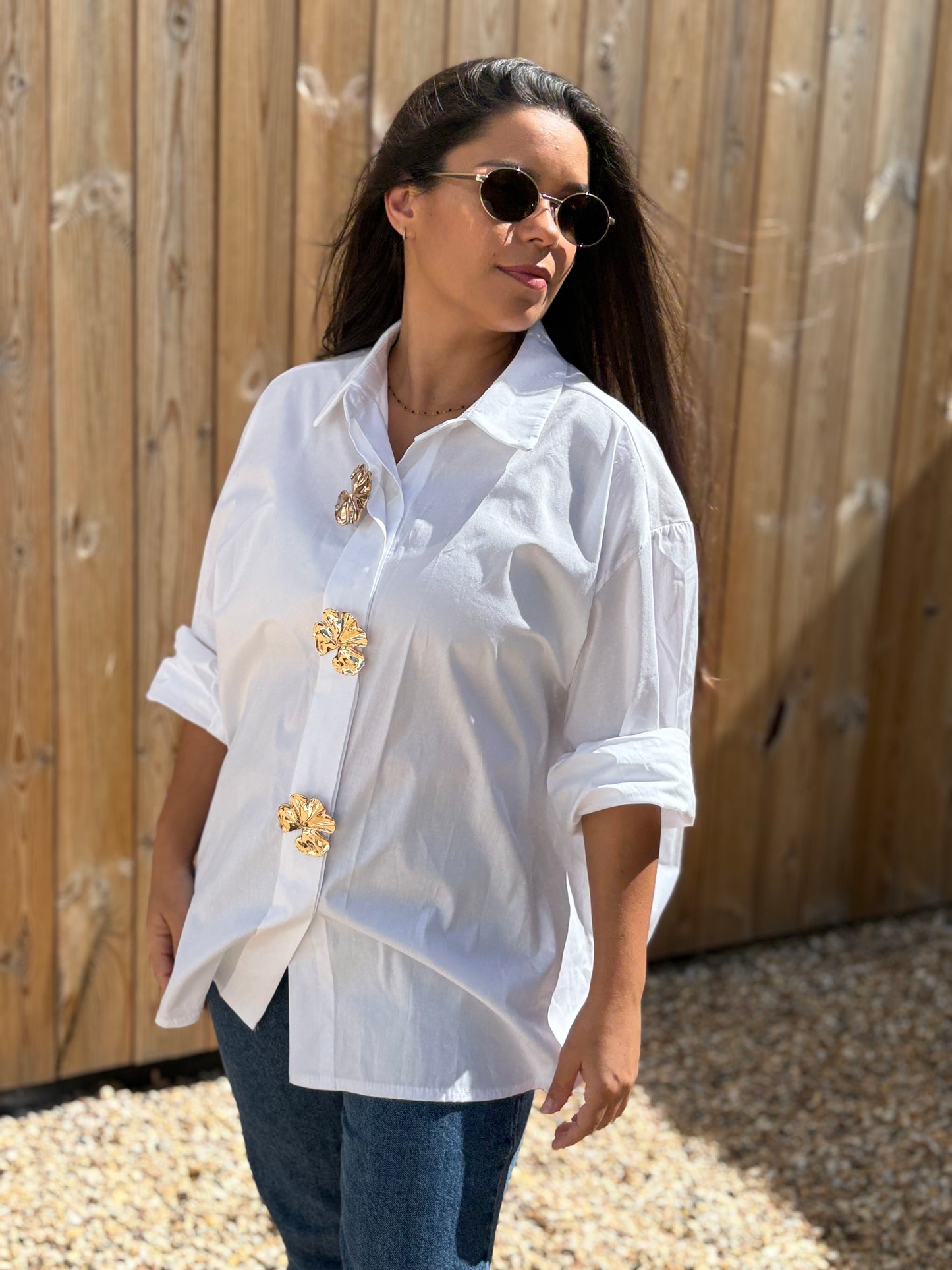 Camisa com botões dourados azul | Minhámê